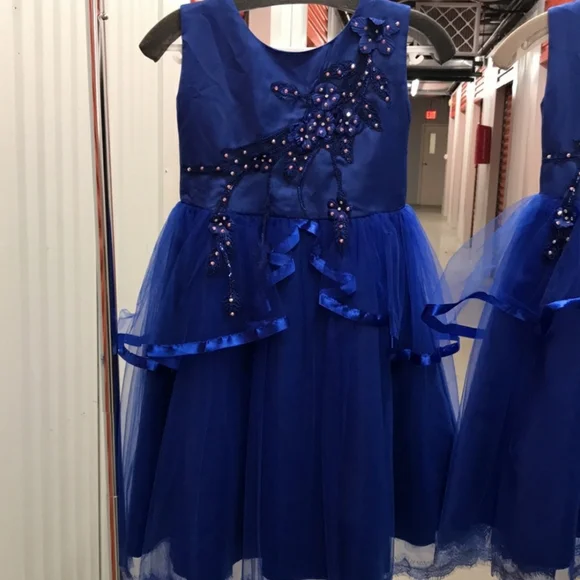 Royal blue flower girl jeweled bling pageant dress - Picture 5 of 12